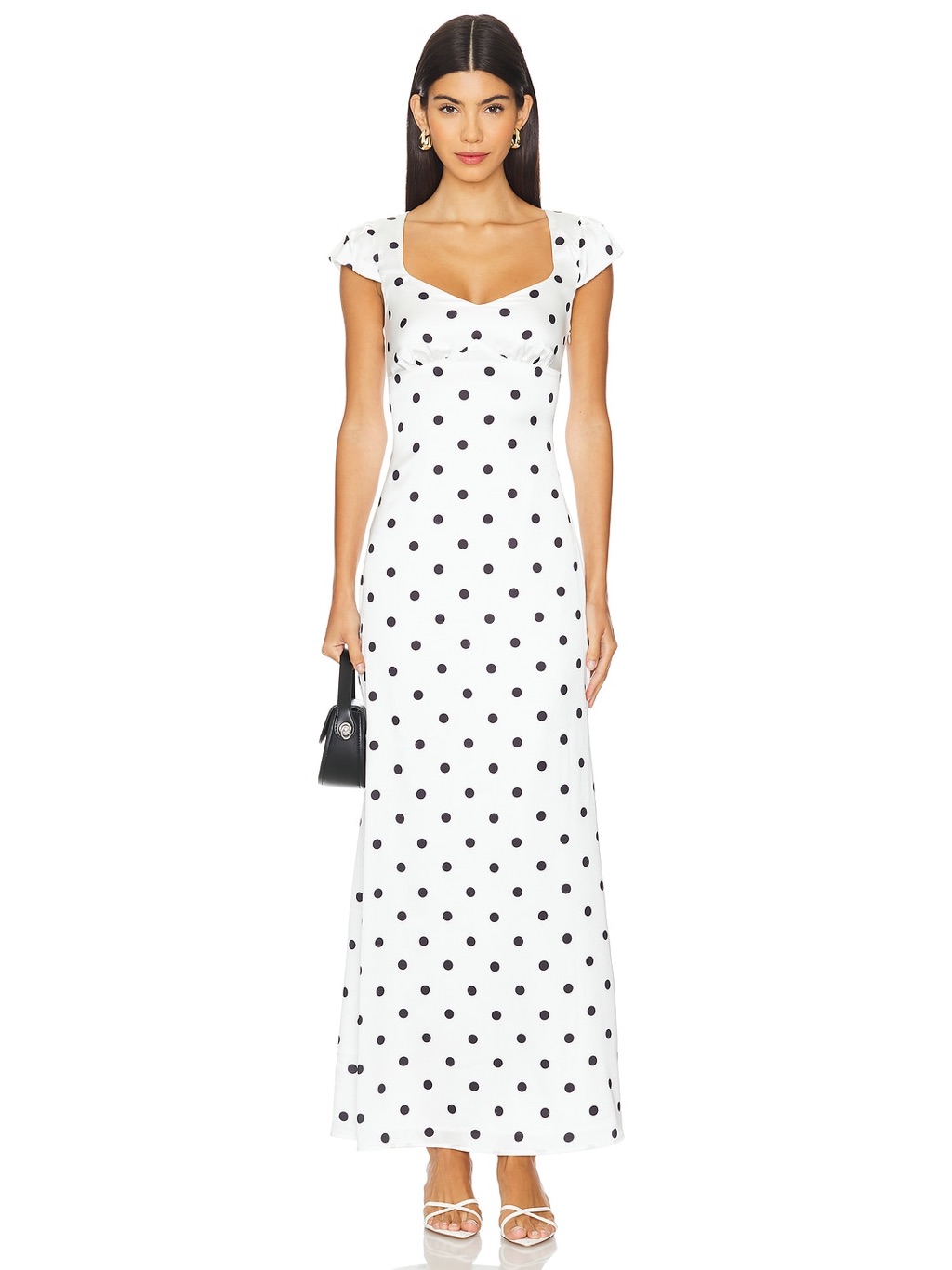 More To Come Revolve Dorothy White Black Polka Dot Print Satin Maxi Dress Xs Nwt